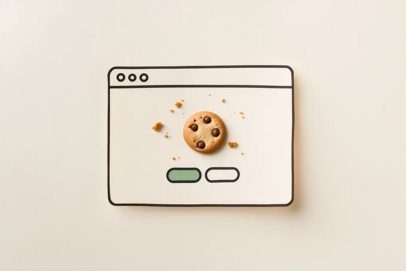 A browser window with a cookie in the middle and two equal buttons below it