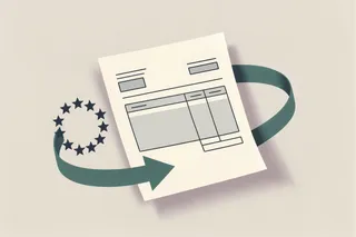 An invoice sheet with a green arrow looping from a ring of EU stars around it and back