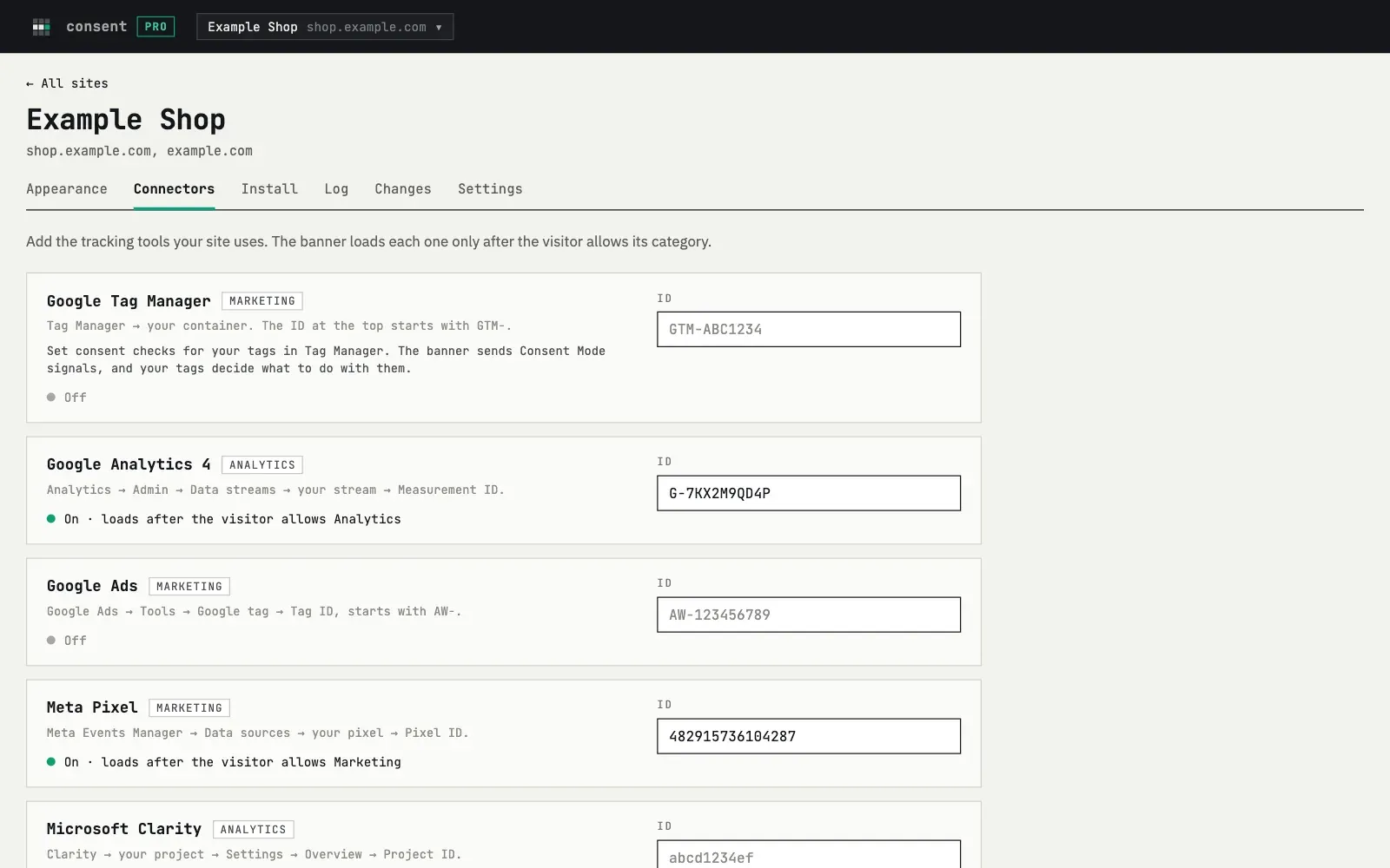 Connectors tab