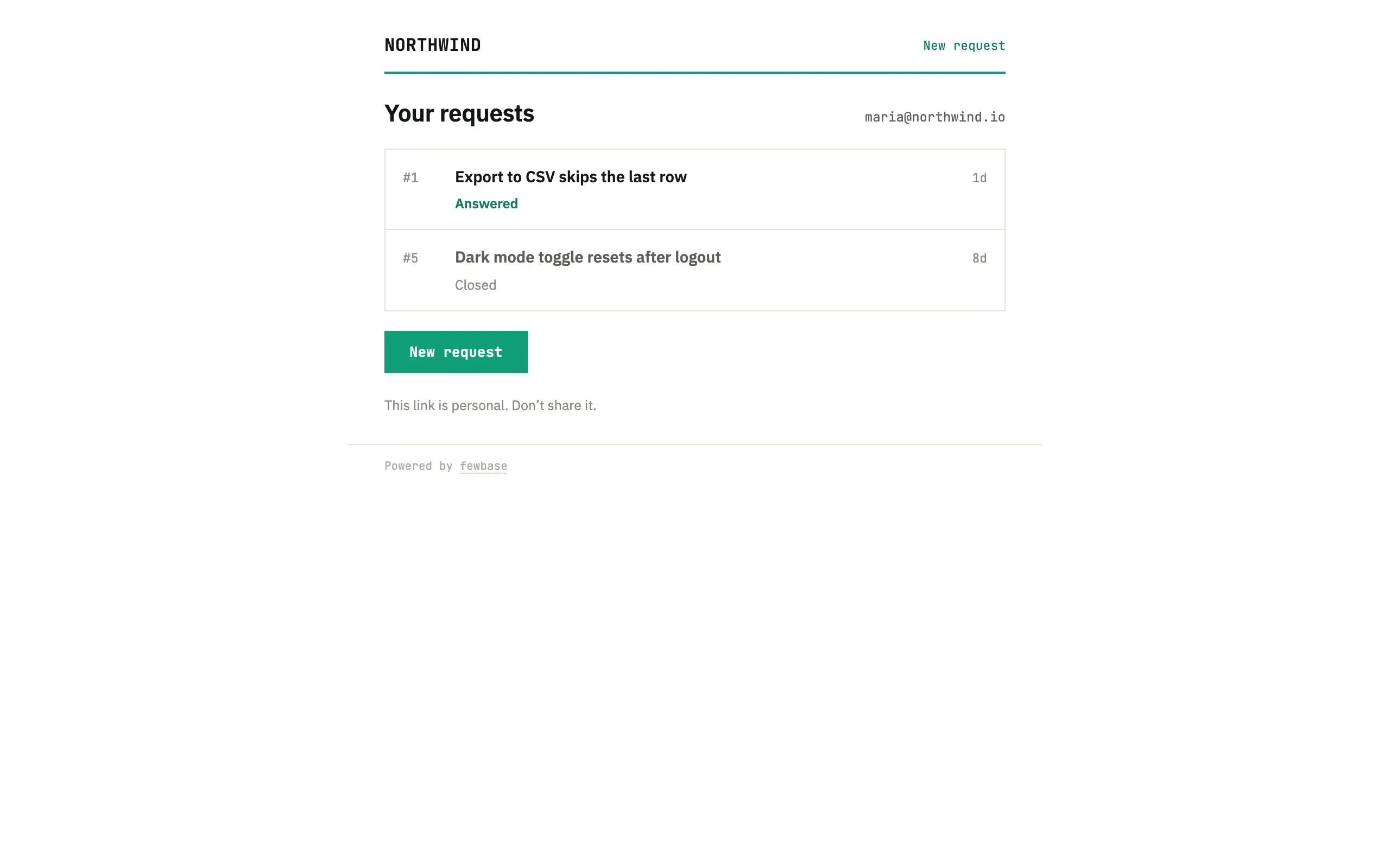 Your requests page with the list of requests