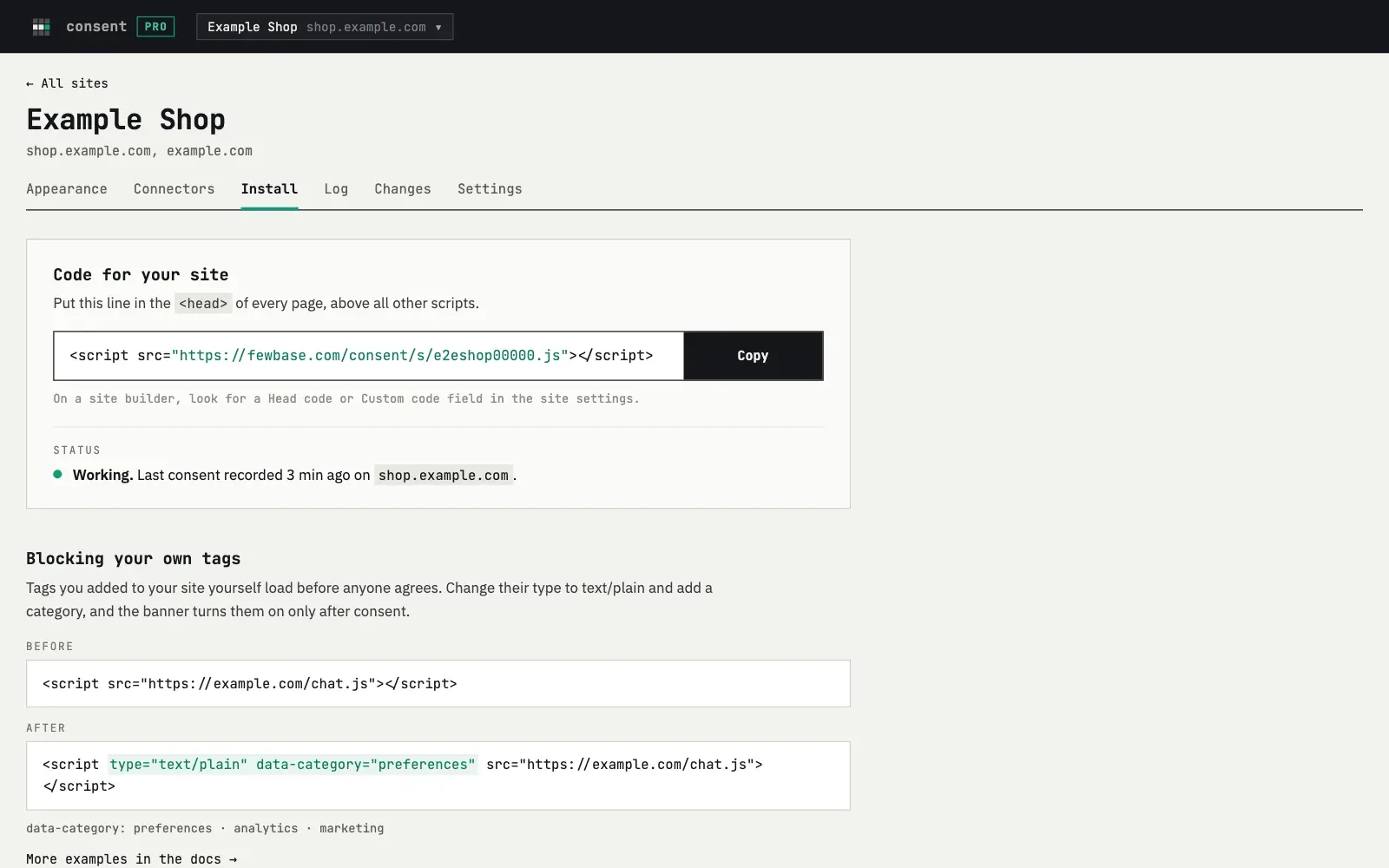 Install tab with the line of code