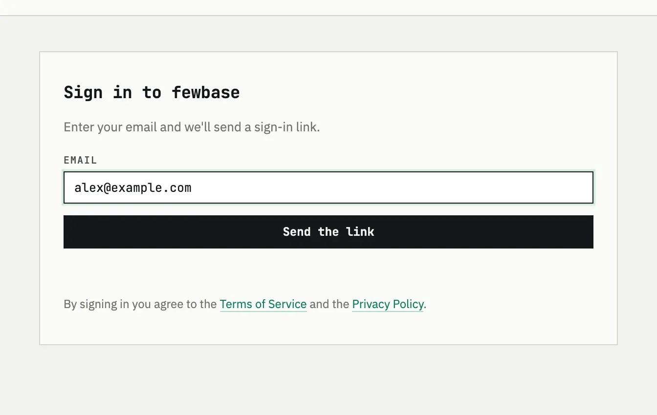 The form ready to send, with the email filled in