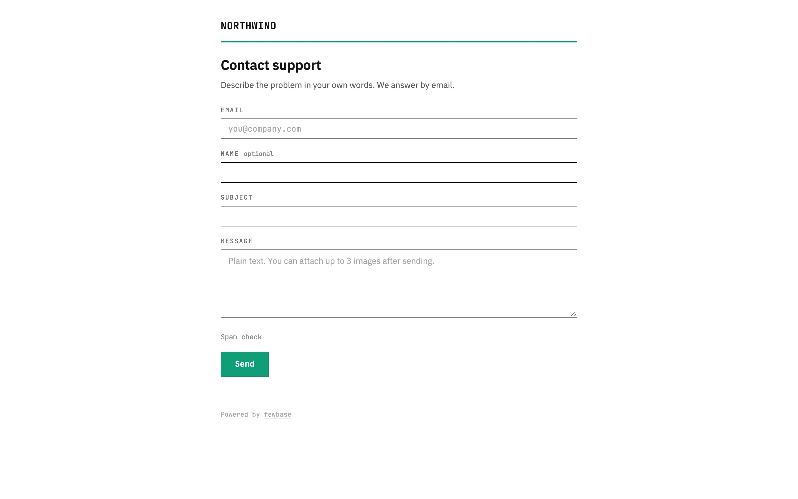 Portal page with the request form