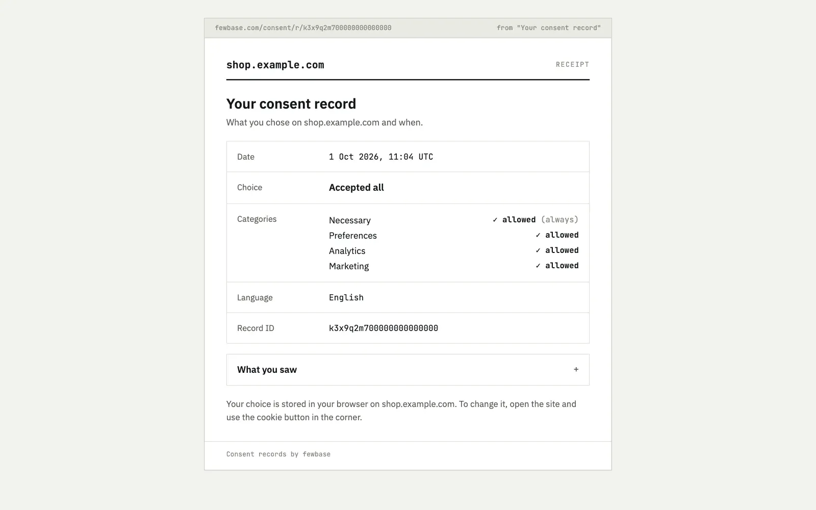 Consent record page
